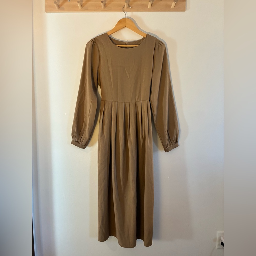 Classic Long-Sleeve Maxi Dress in Beige